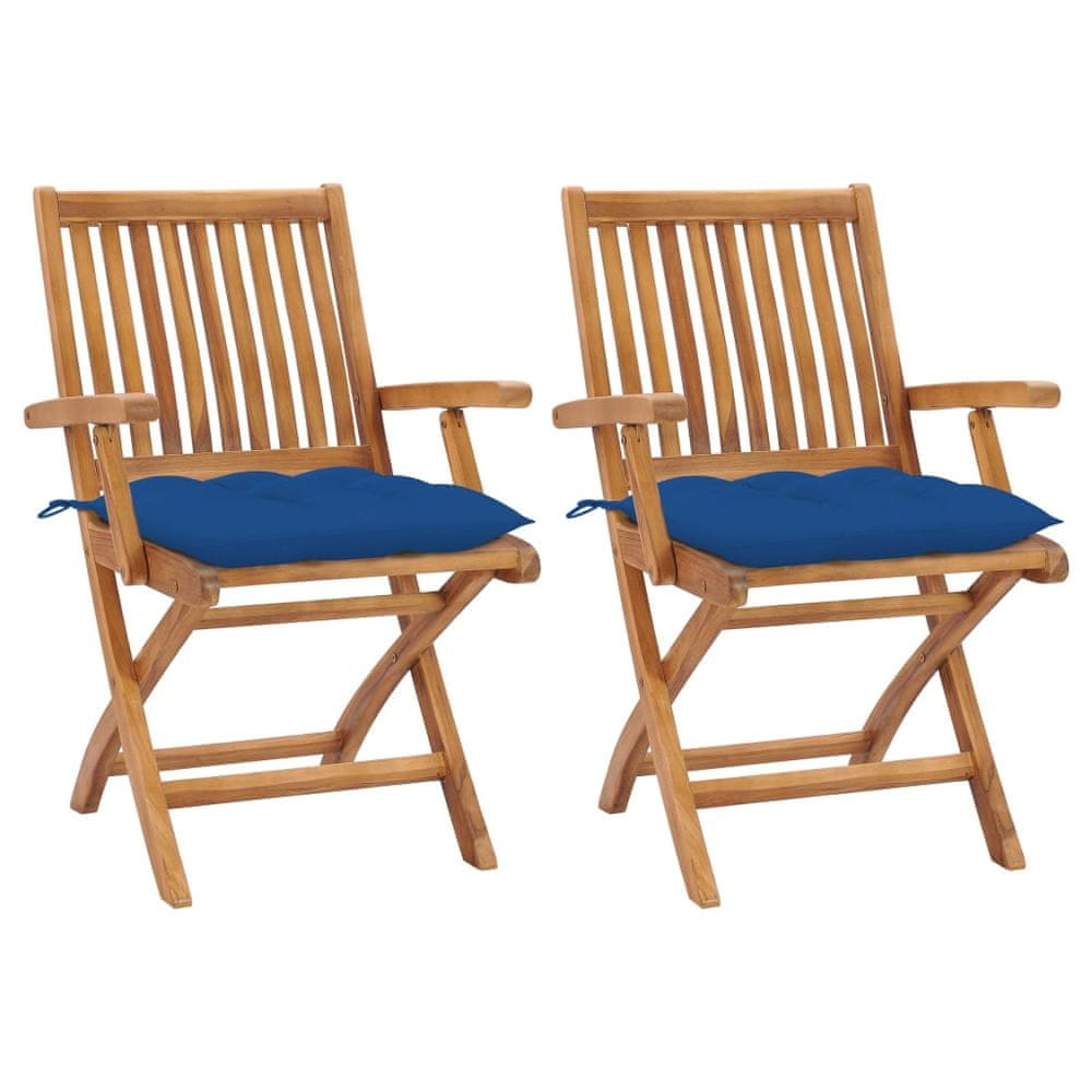 Petromila vidaXL Záhradné stoličky 2 ks, modré podložky, tíkový masív